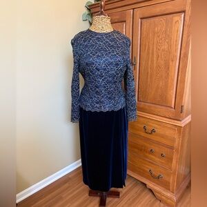 Vintage Talbots velvet and lace skirt and top set navy and gold